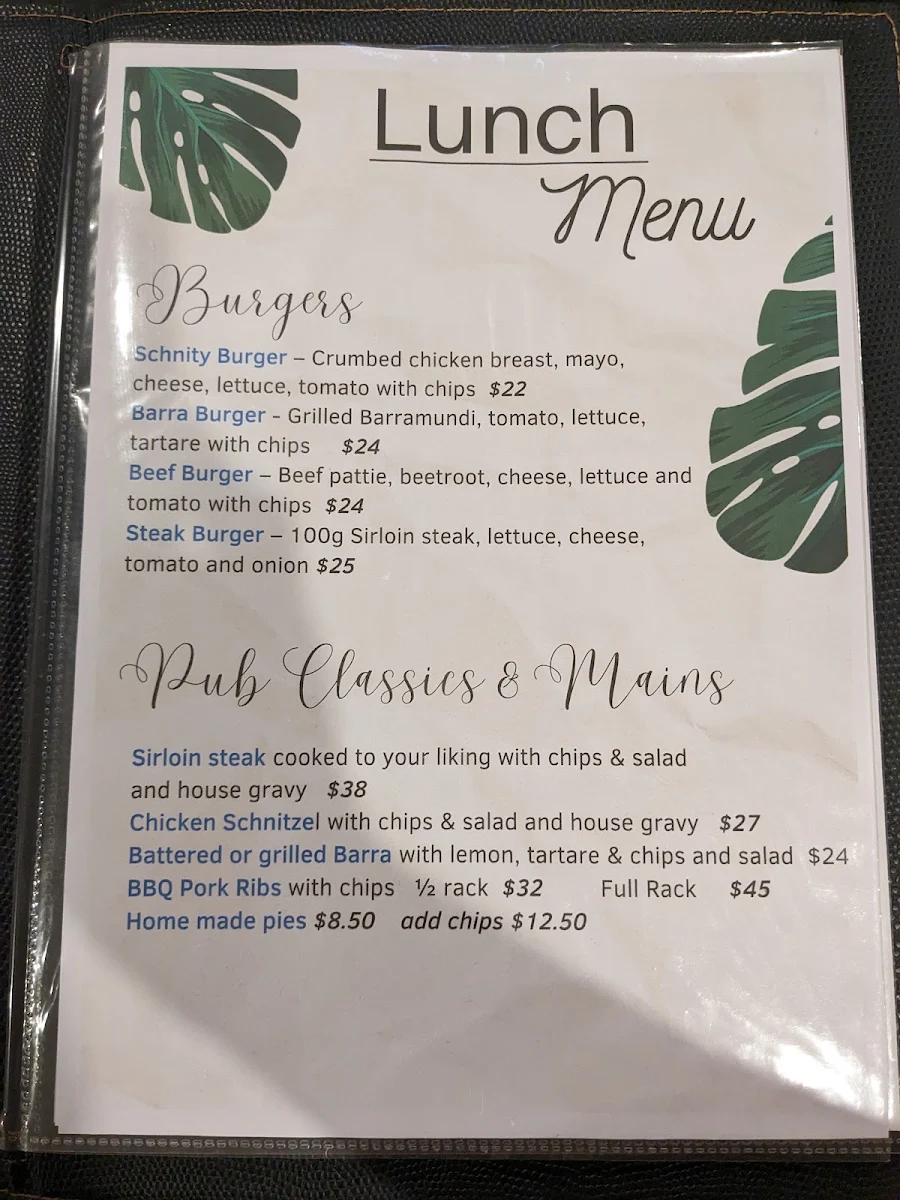 Menu, Bamaga Tavern