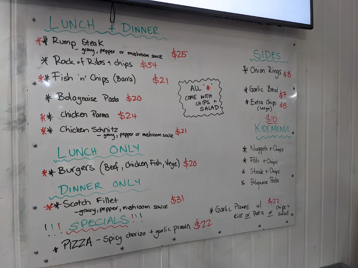 Menu, Bamaga Tavern