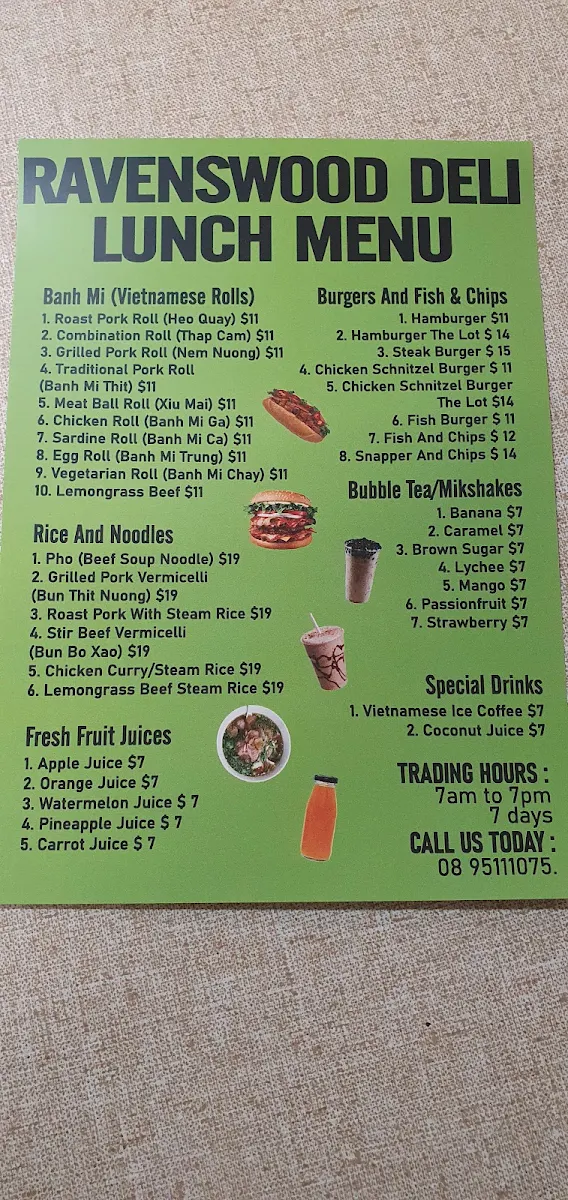 Menu, Ravenswood Deli Lunch