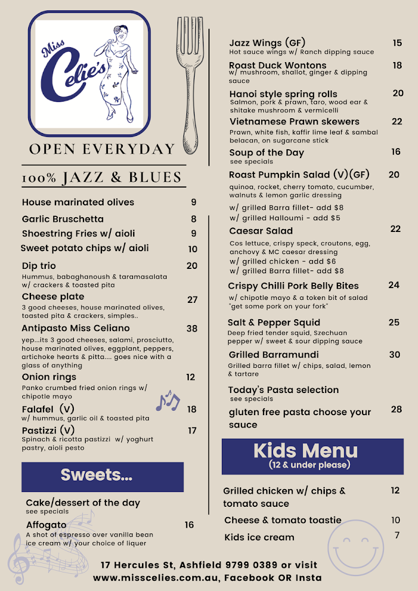Menu, Miss Celie's