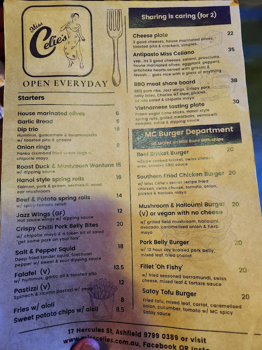 Menu, Miss Celie's