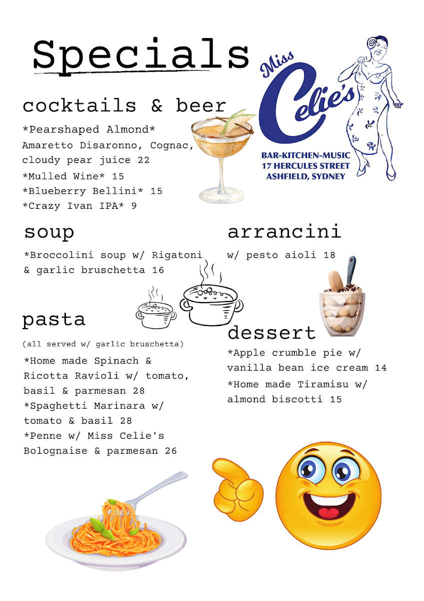 Menu, Miss Celie's