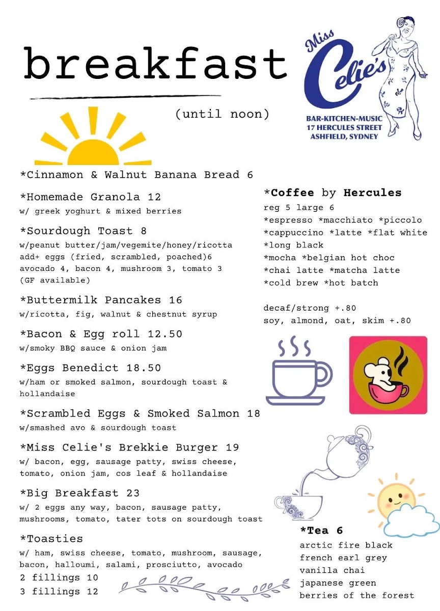 Menu, Miss Celie's