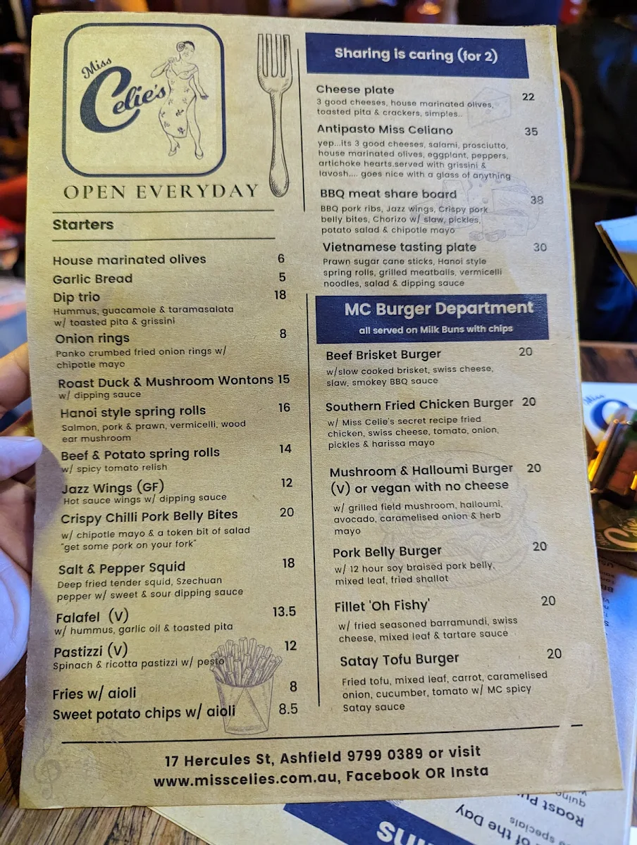 Menu, Miss Celie's