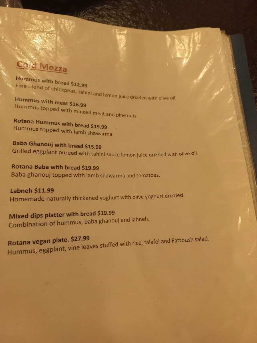 Menu, Rotana Garden Cafe