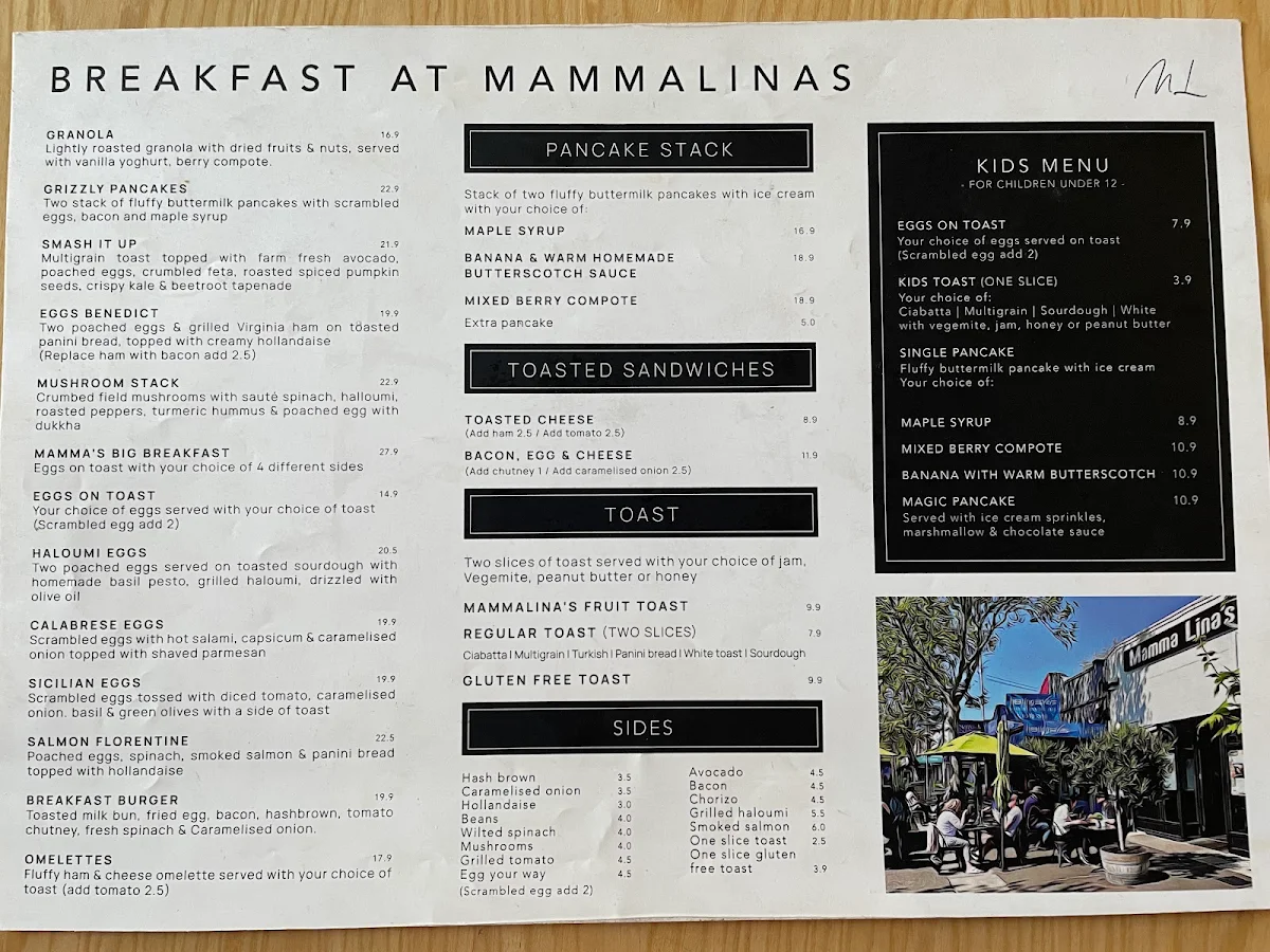 Menu, Mamma Lina's Bar Cafe