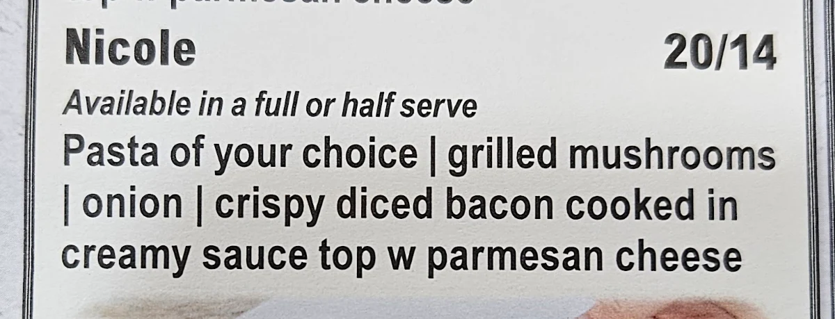 Menu, Cafe 63 Victoria Point