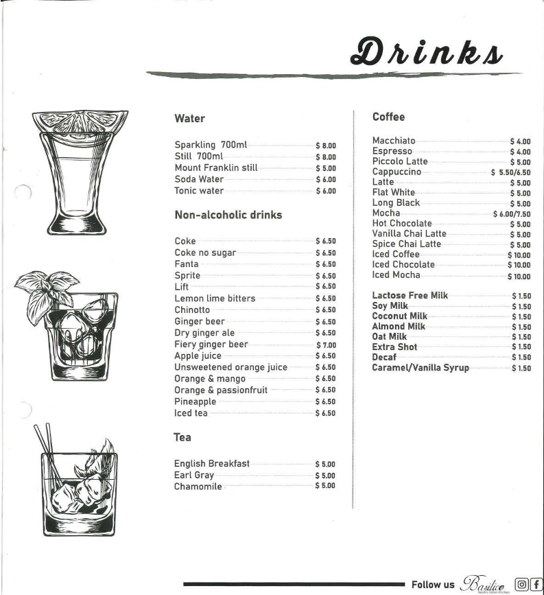 Menu, Basilico Prospect- Authentic Wood Fired Pizza