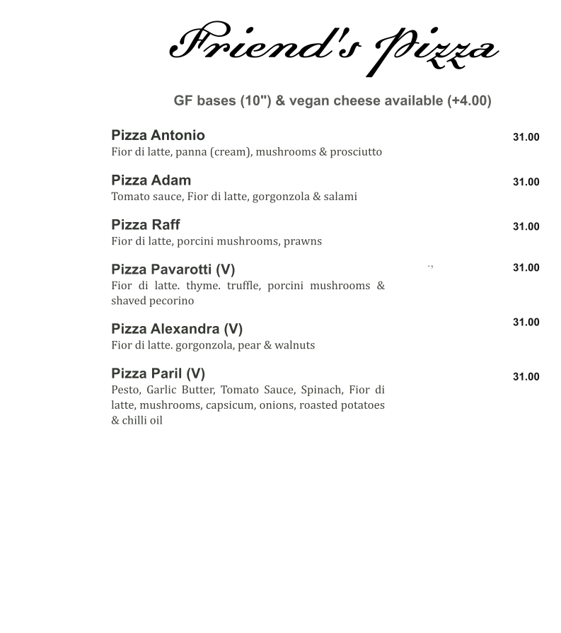 Menu, Basilico Prospect- Authentic Wood Fired Pizza