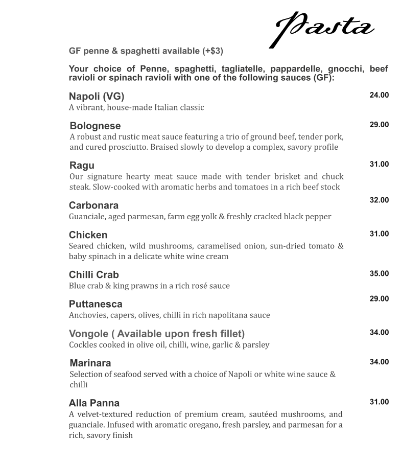 Menu, Basilico Prospect- Authentic Wood Fired Pizza