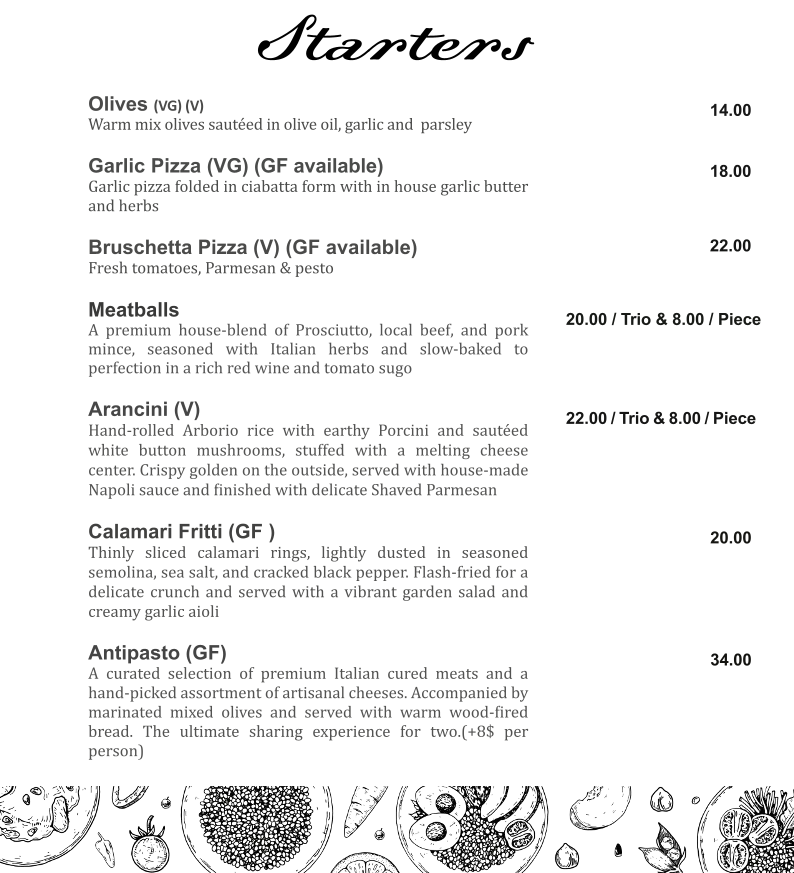 Menu, Basilico Prospect- Authentic Wood Fired Pizza