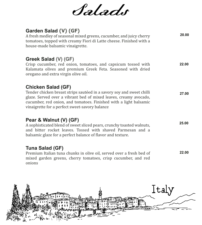Menu, Basilico Prospect- Authentic Wood Fired Pizza