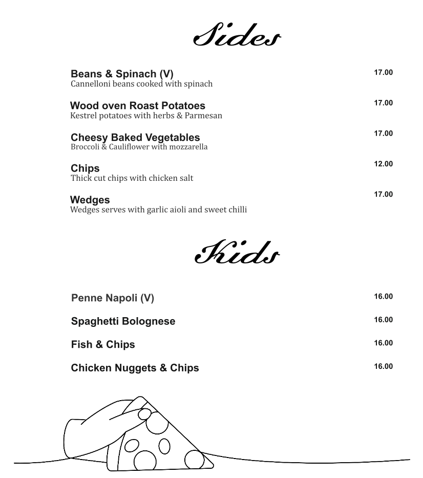 Menu, Basilico Prospect- Authentic Wood Fired Pizza