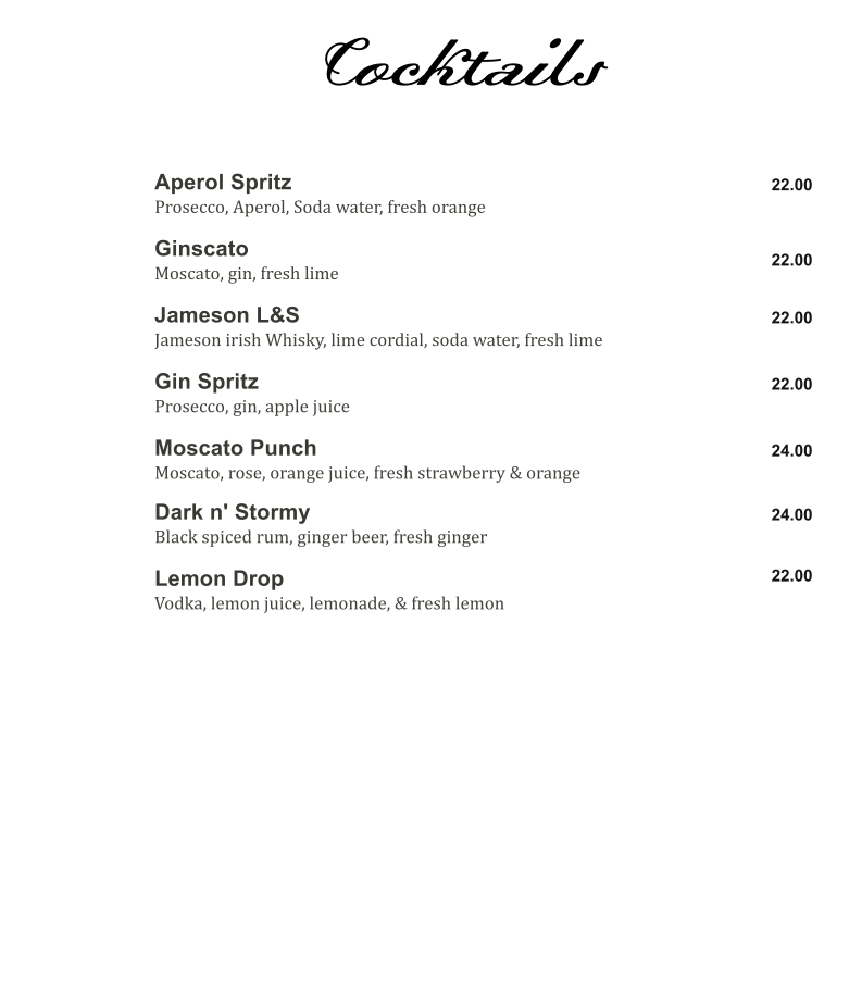 Menu, Basilico Prospect- Authentic Wood Fired Pizza