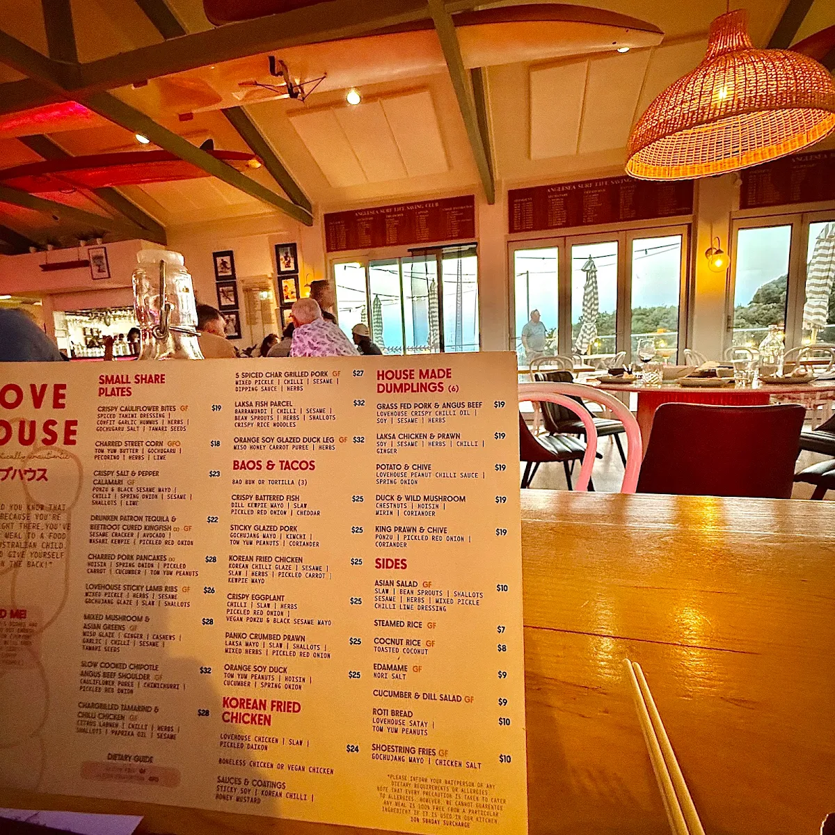 Menu, Lovehouse Anglesea