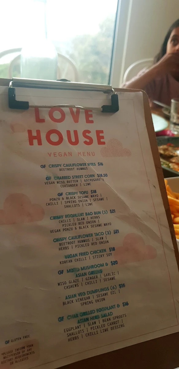 Menu, Lovehouse Anglesea