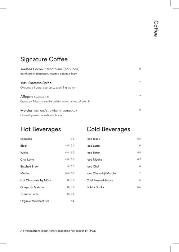 Menu, Commons Coffee - Toorak Road - South Yarra