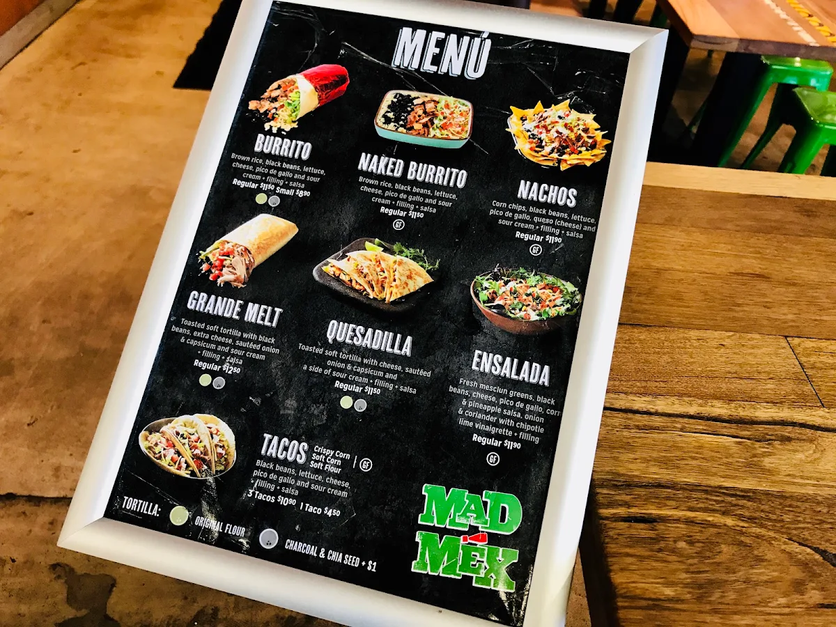 Menu, Mad Mex DFO Homebush