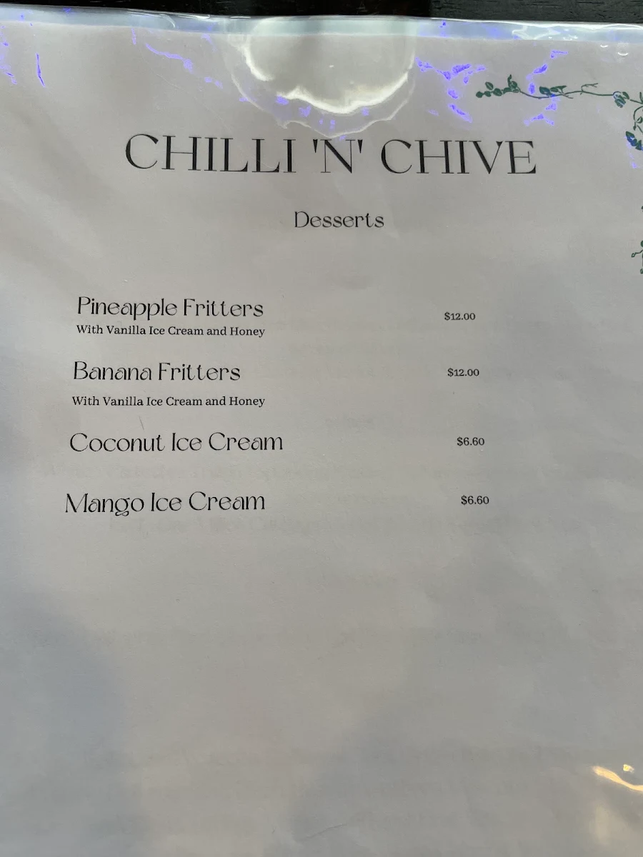Menu, Chilli n Chive - Thai Cuisine Beaconsfield