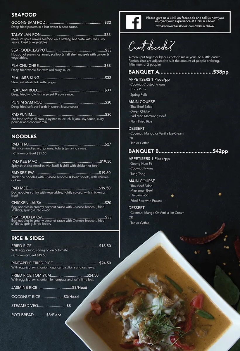 Menu, Chilli n Chive - Thai Cuisine Beaconsfield