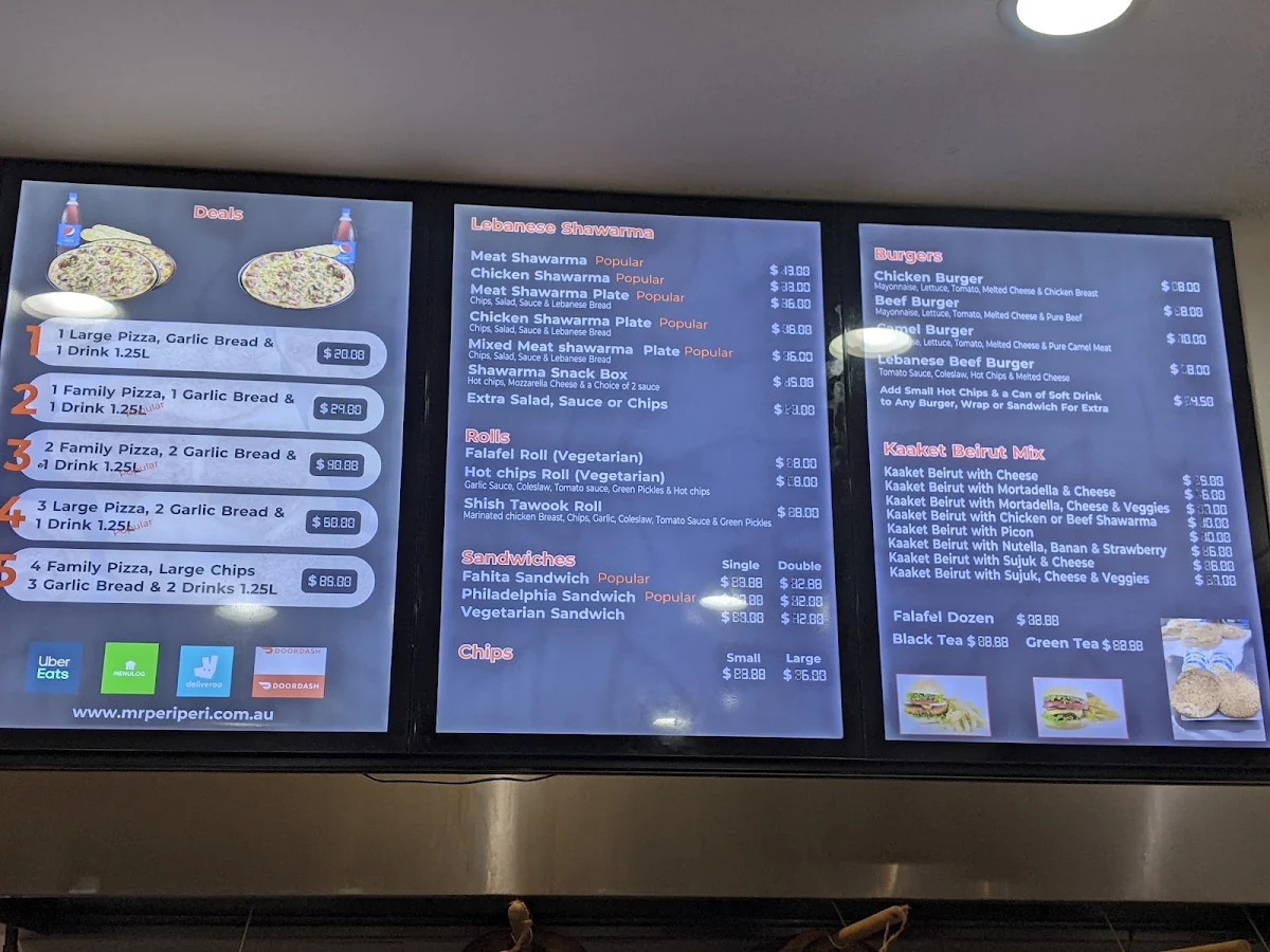 Menu, Mr Peri Peri Lebanese Pizza and Shawarma