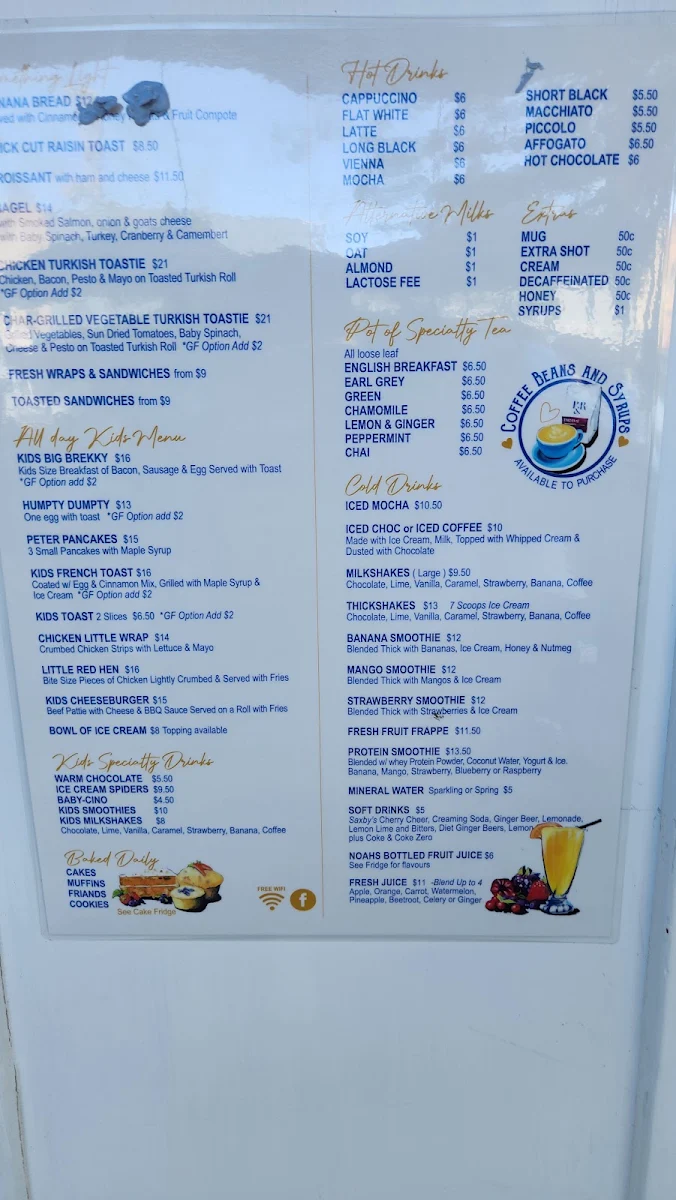 Menu, Raw Sugar Cafe