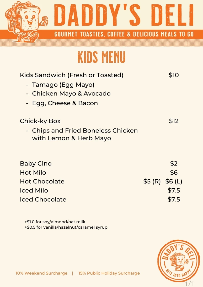 Menu, Daddy's Deli