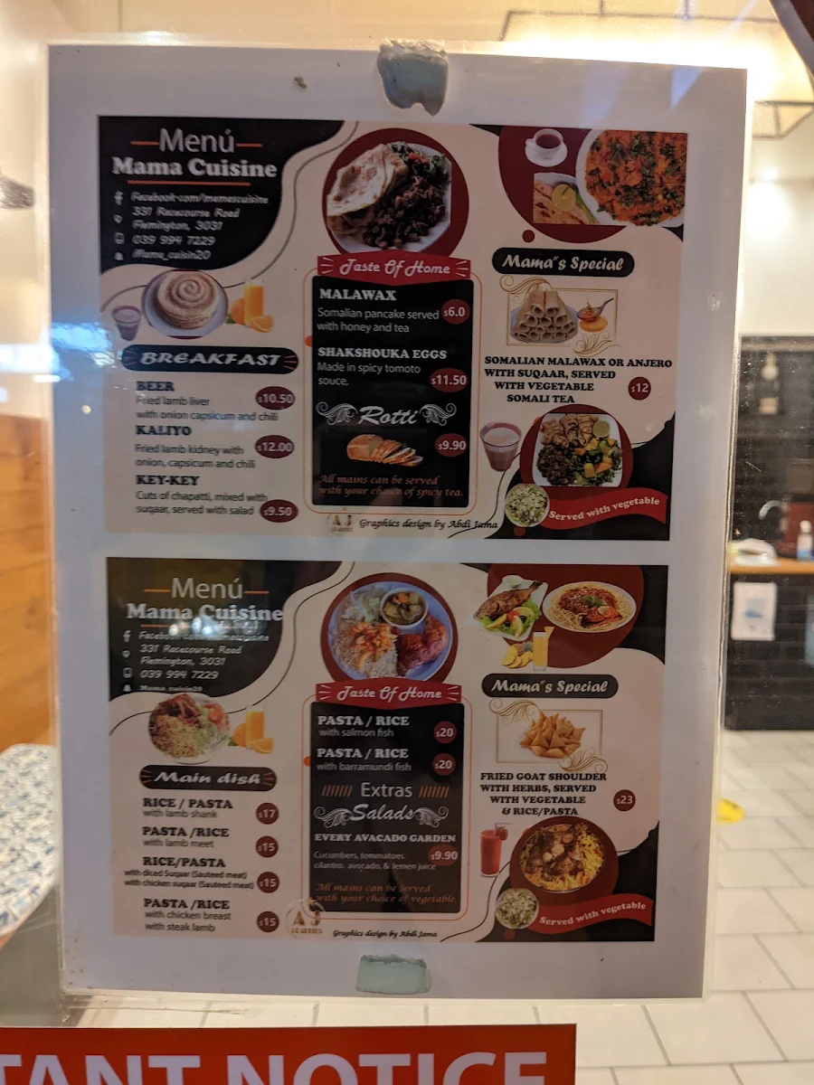 Menu, Mama’s Cuisine