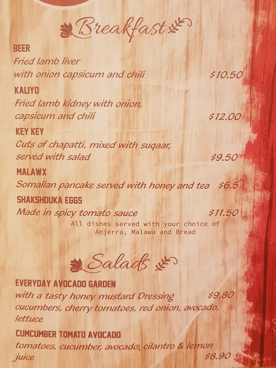 Menu, Mama’s Cuisine