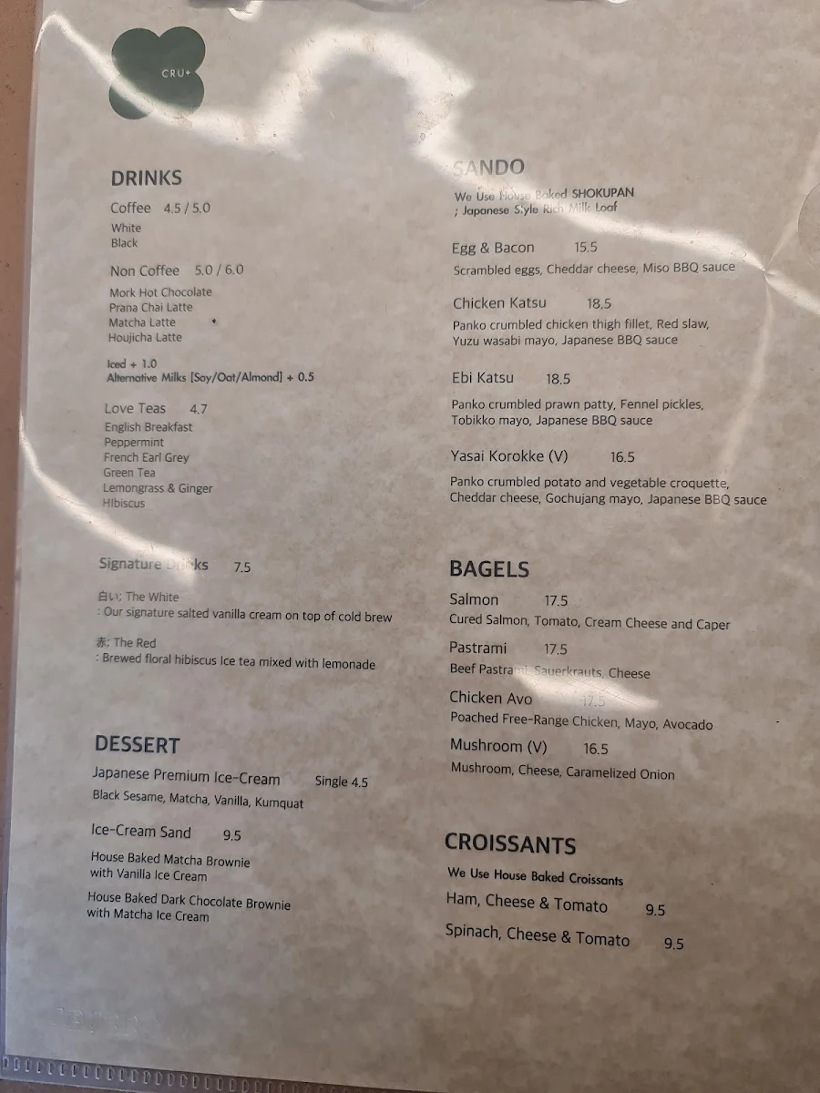 Menu, Cru+ Coffee Roastery
