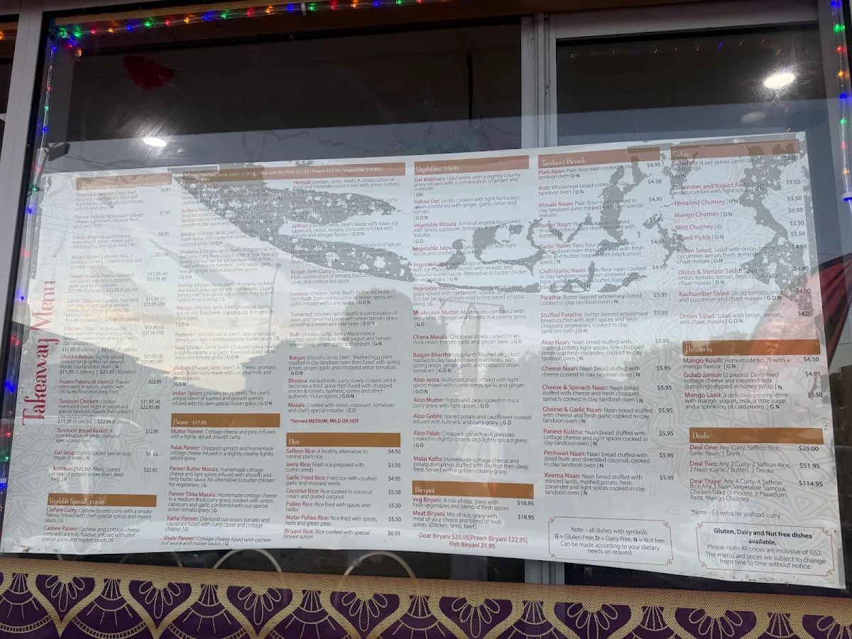 Menu, Roshni Indian Restaurant, Buderim