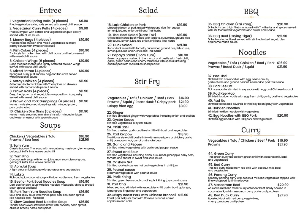 Menu, Aomjai Thai Cuisine Dee Why