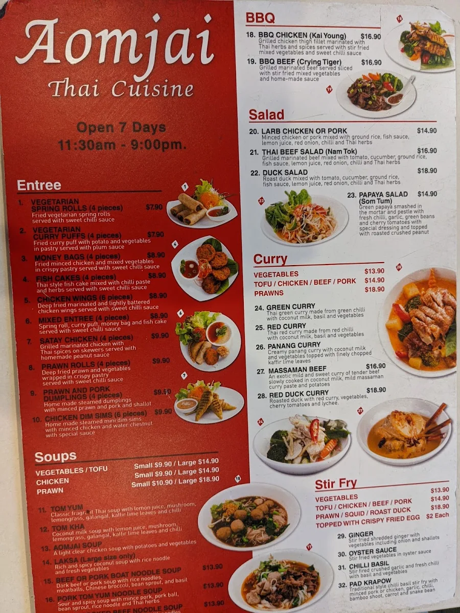 Menu, Aomjai Thai Cuisine Dee Why