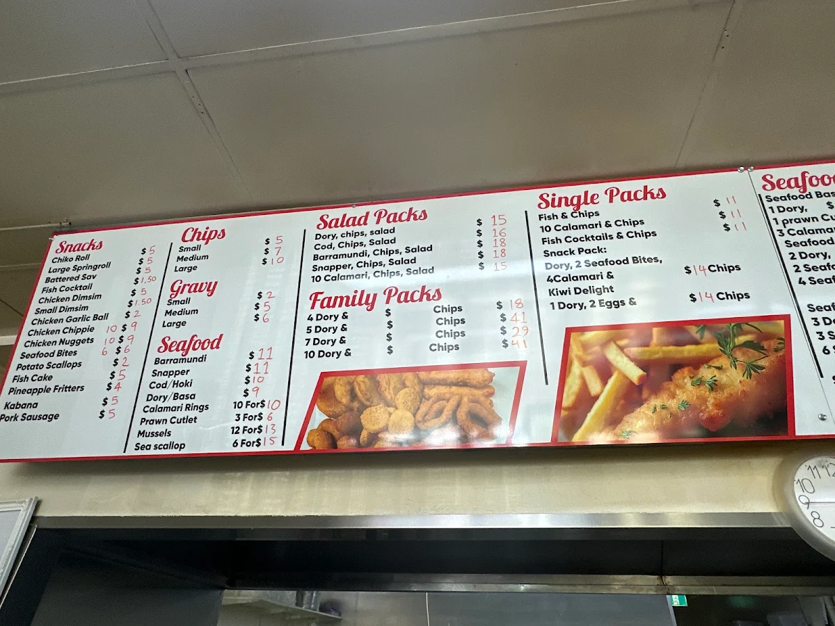 Menu, Fresh takeway fish & chips