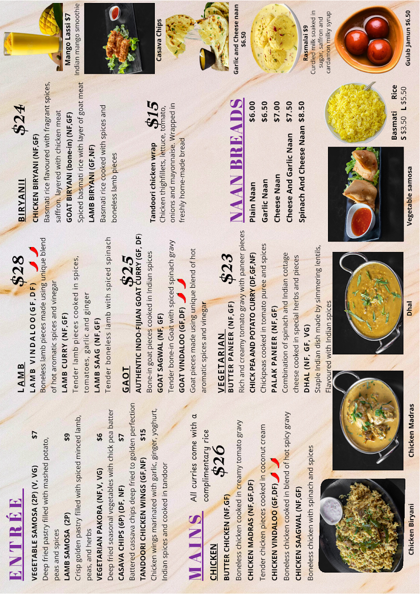 Menu, Kurry Kingdom