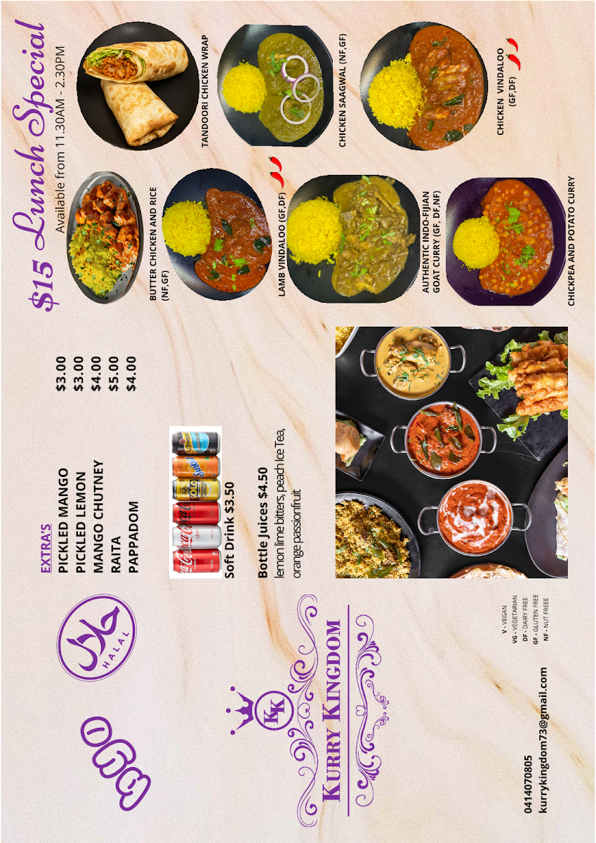 Menu, Kurry Kingdom