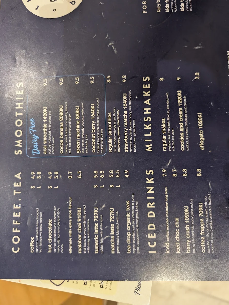 Menu, Three Beans