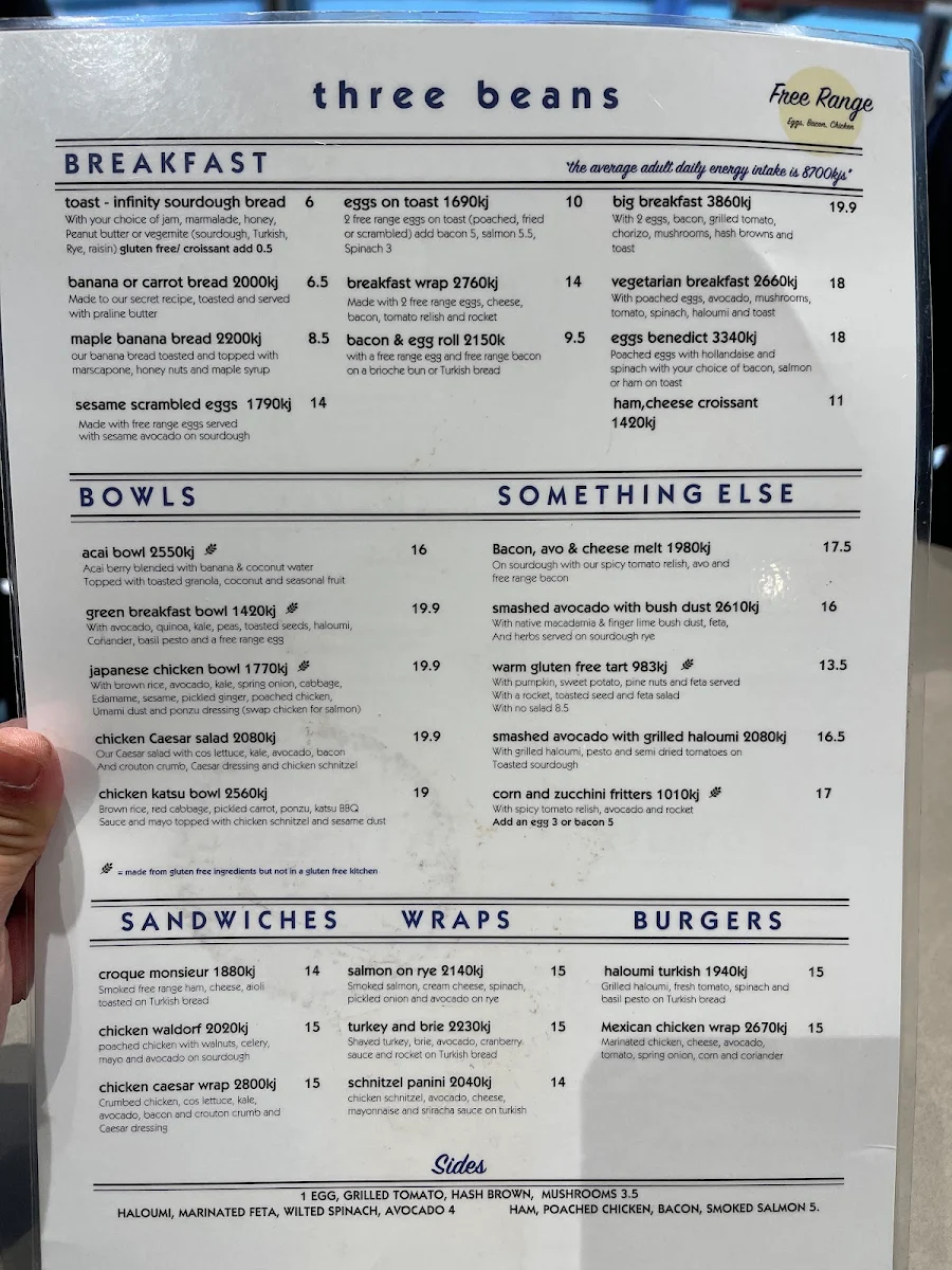 Menu, Three Beans