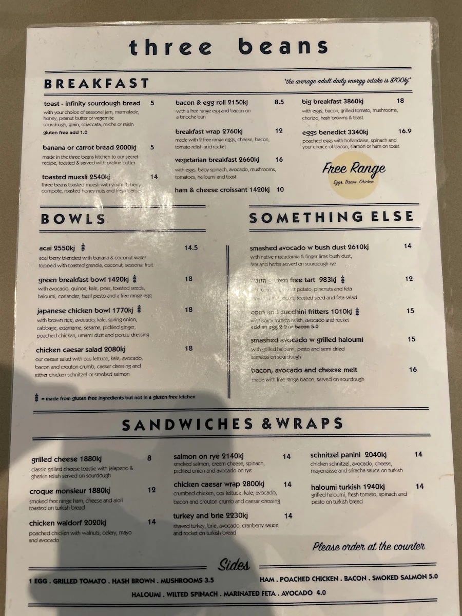 Menu, Three Beans