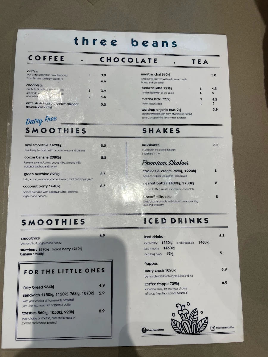 Menu, Three Beans