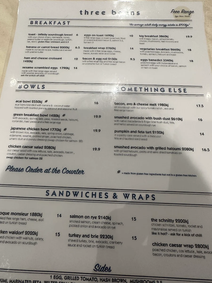 Menu, Three Beans