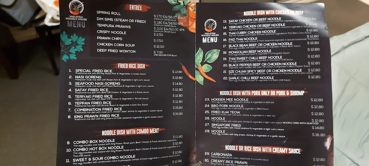 Menu, Malaysia Noodle Boss