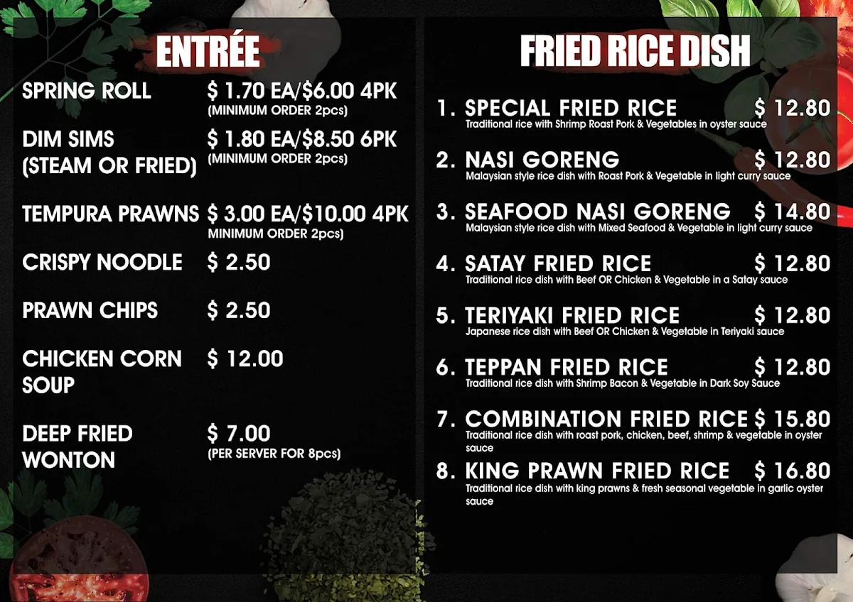 Menu, Malaysia Noodle Boss