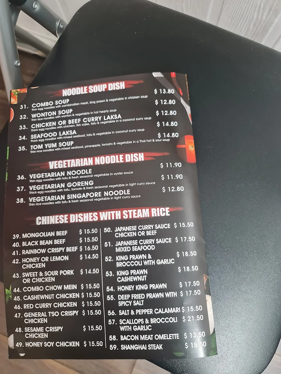 Menu, Malaysia Noodle Boss