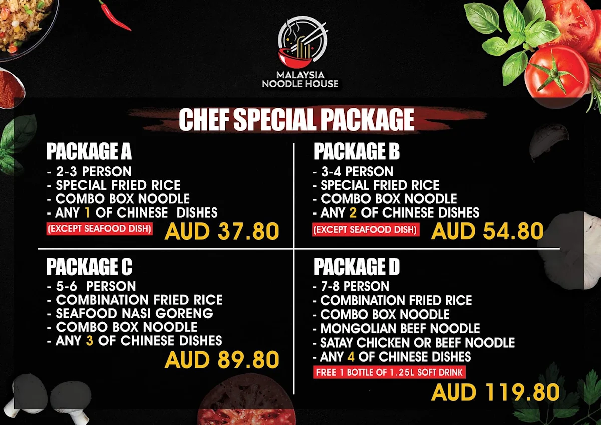 Menu, Malaysia Noodle Boss