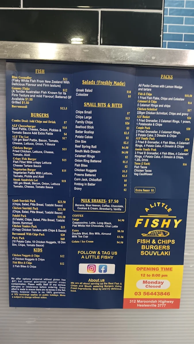 Menu, A Little Fishy Healesville