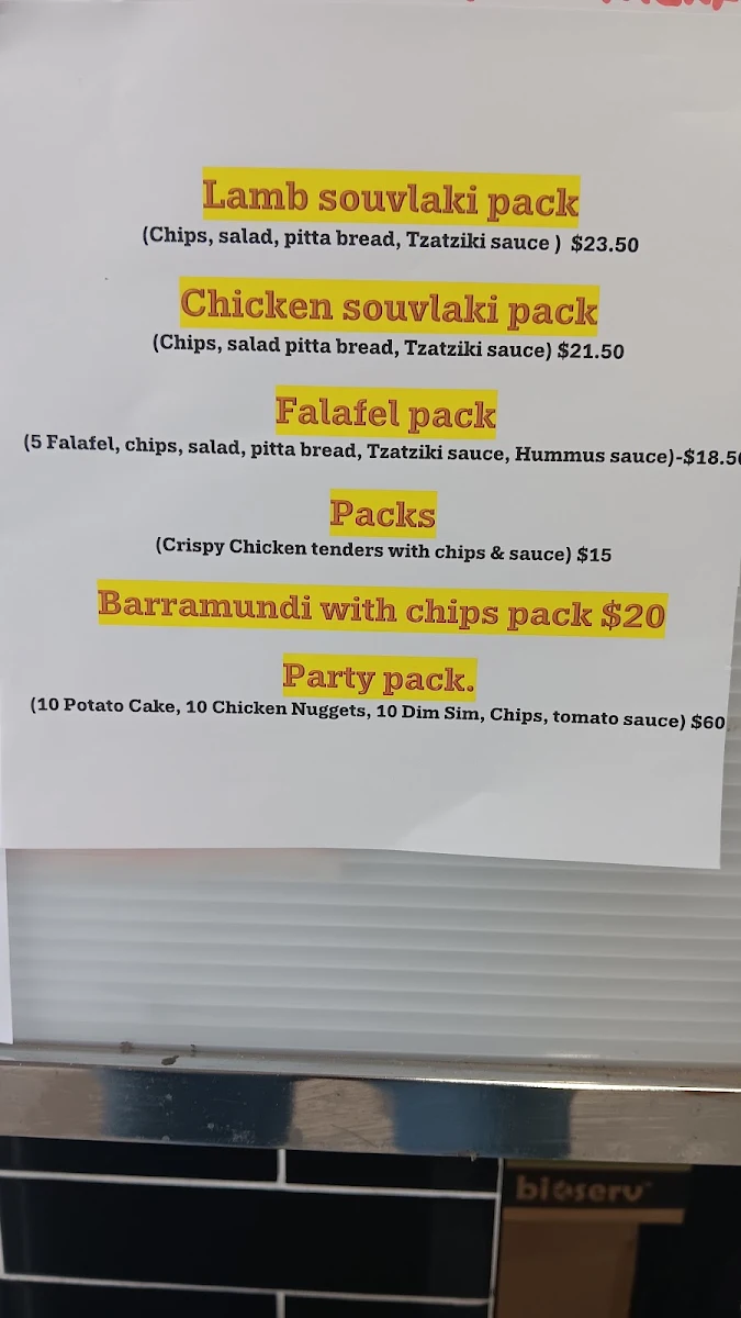 Menu, A Little Fishy Healesville