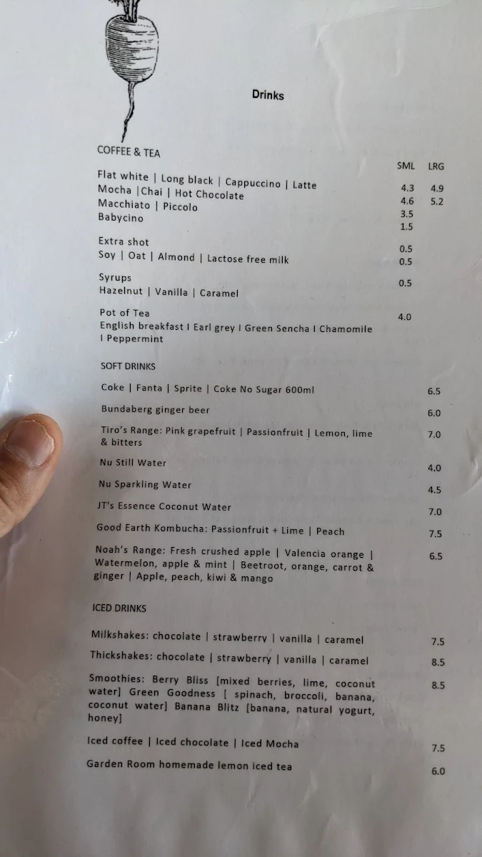 Menu, The Garden Room