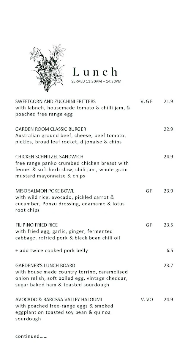 Menu, The Garden Room