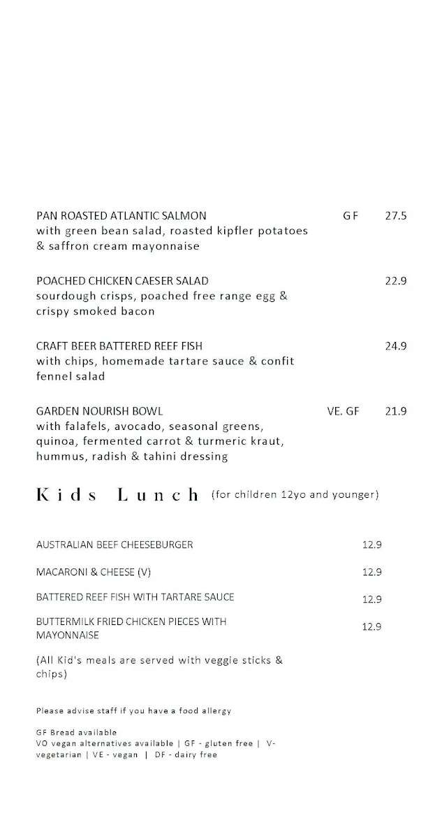Menu, The Garden Room